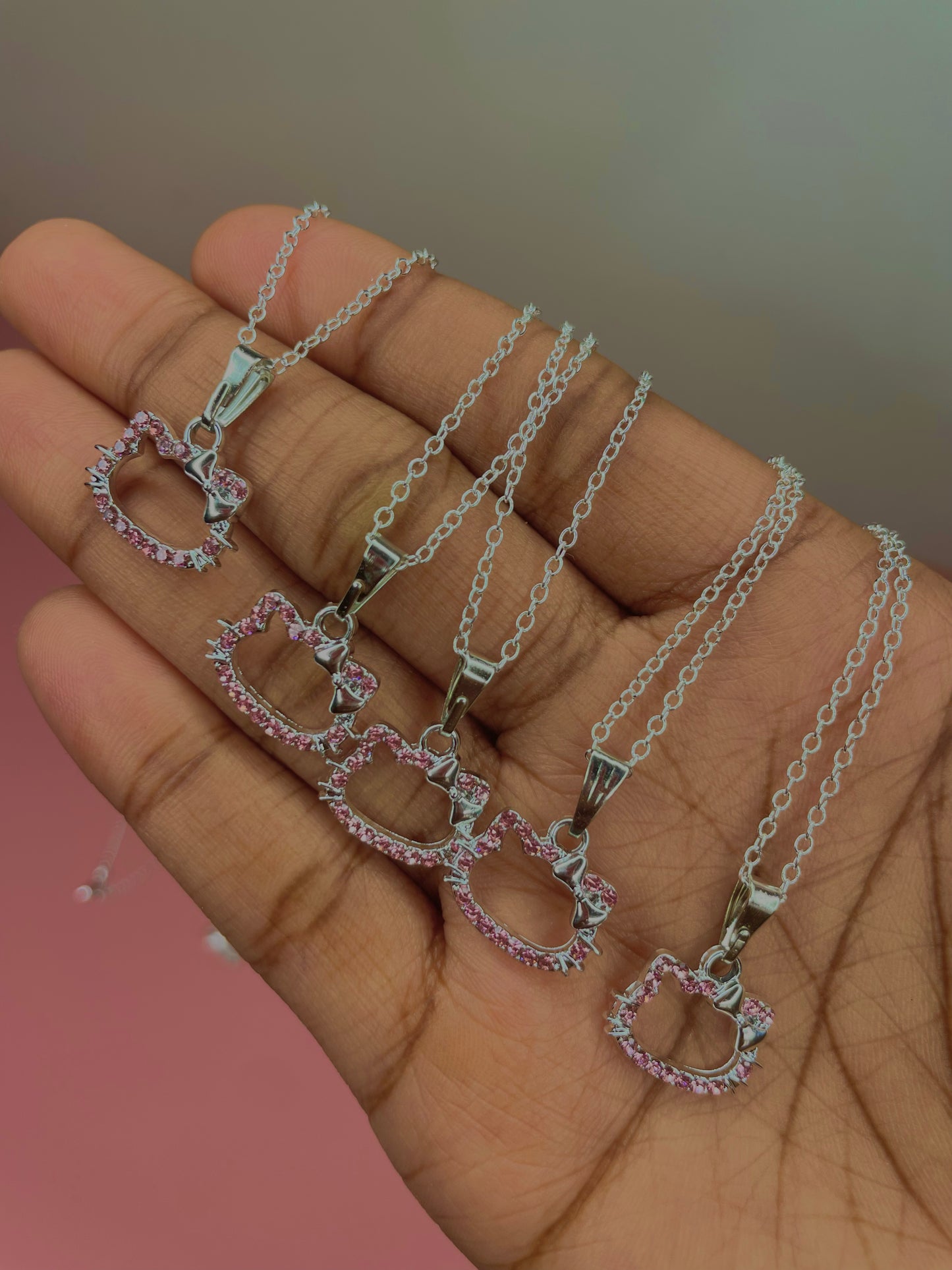 Silver Pink Hello Kitty Necklace
