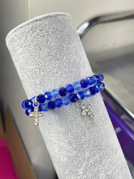 Blue Cross Beaded Bracelet