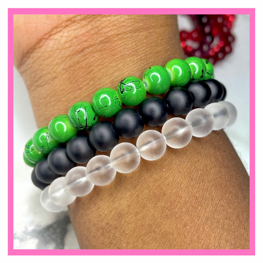 Mid-Green Beaded Bracelet Set