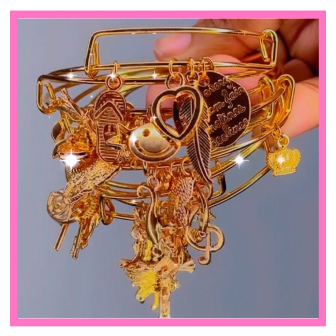 All Gold Basic Charm Bangle