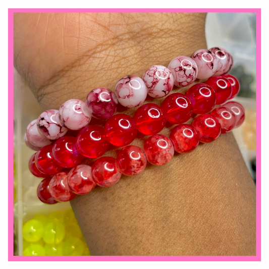 Red Velvet Beaded Bracelets Set