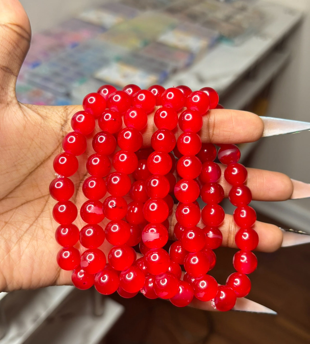 Ruby Red Beaded Bracelet (1pc)