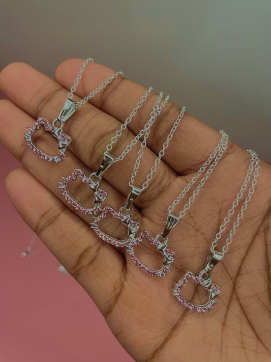 Silver Pink Hello Kitty Necklace
