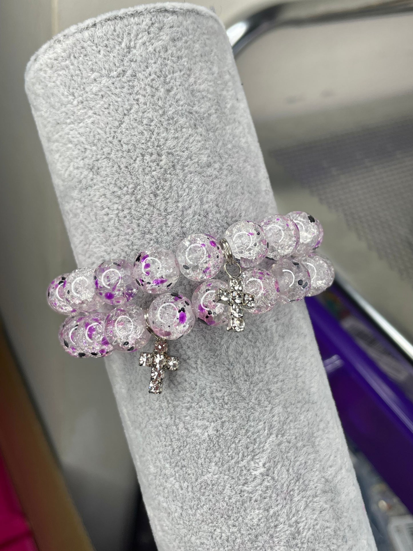 Purple Cross Beaded Bracelet