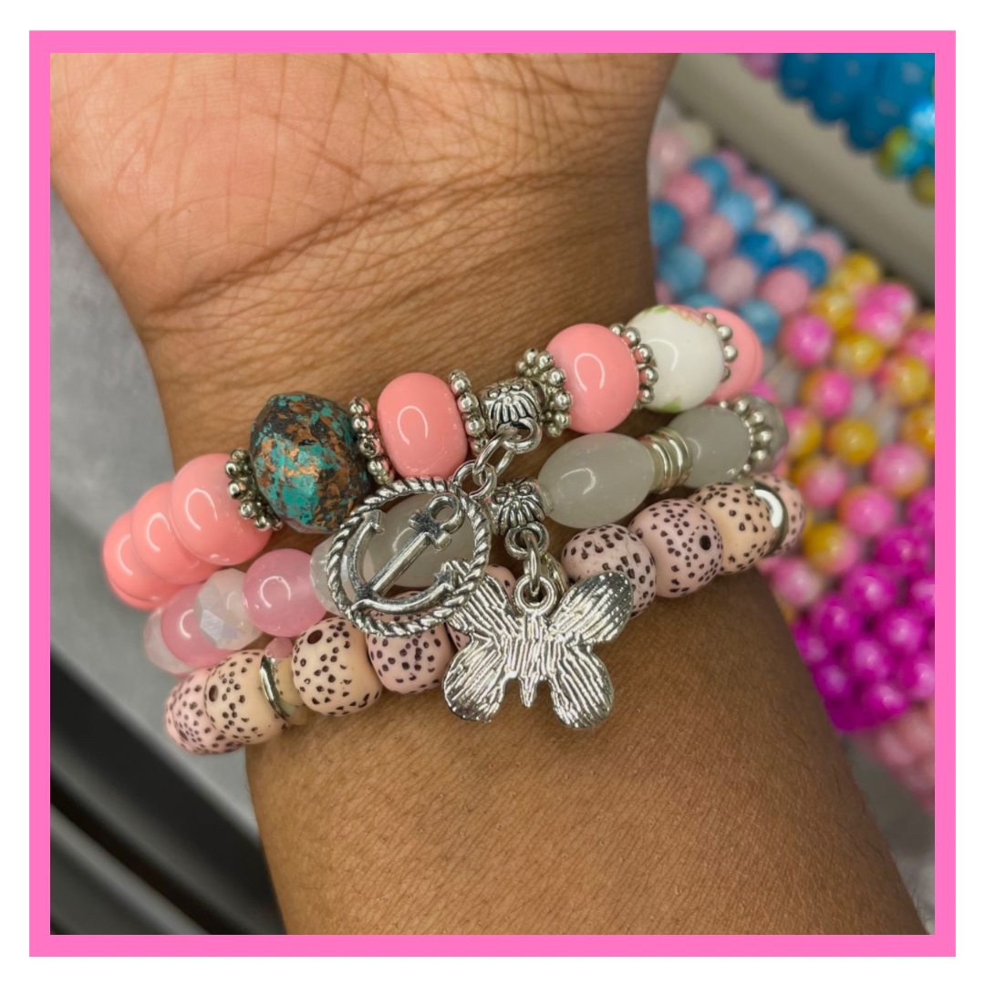 NEW! Pink Butterfly World Bead Set
