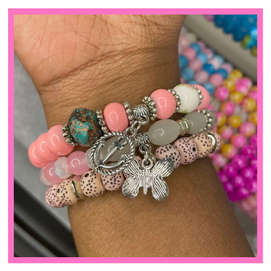 NEW! Pink Butterfly World Bead Set
