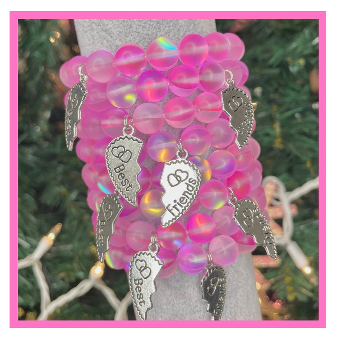 NEW! Pink Holographic Besties Bracelets: Set of 2