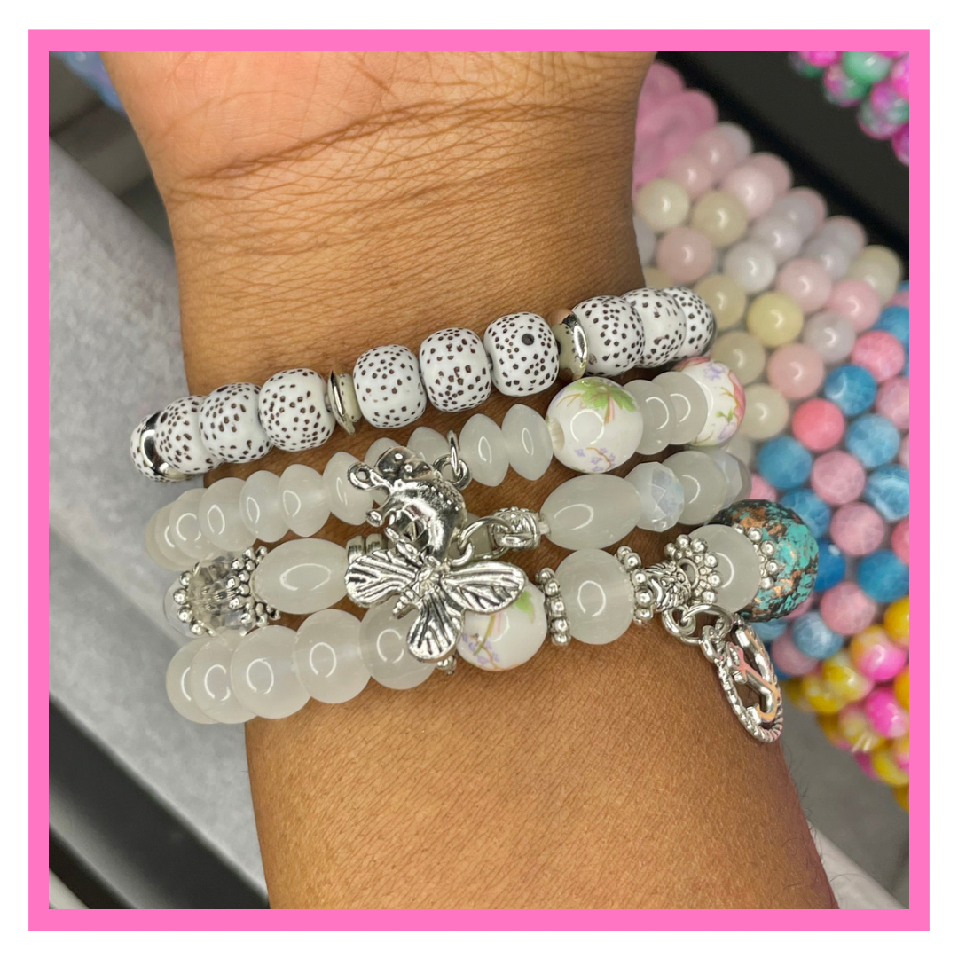 Soft White Butterfly World Bead Set