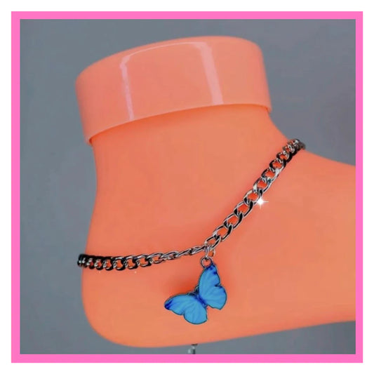 Baby Blue Silver Butterfly Anklet
